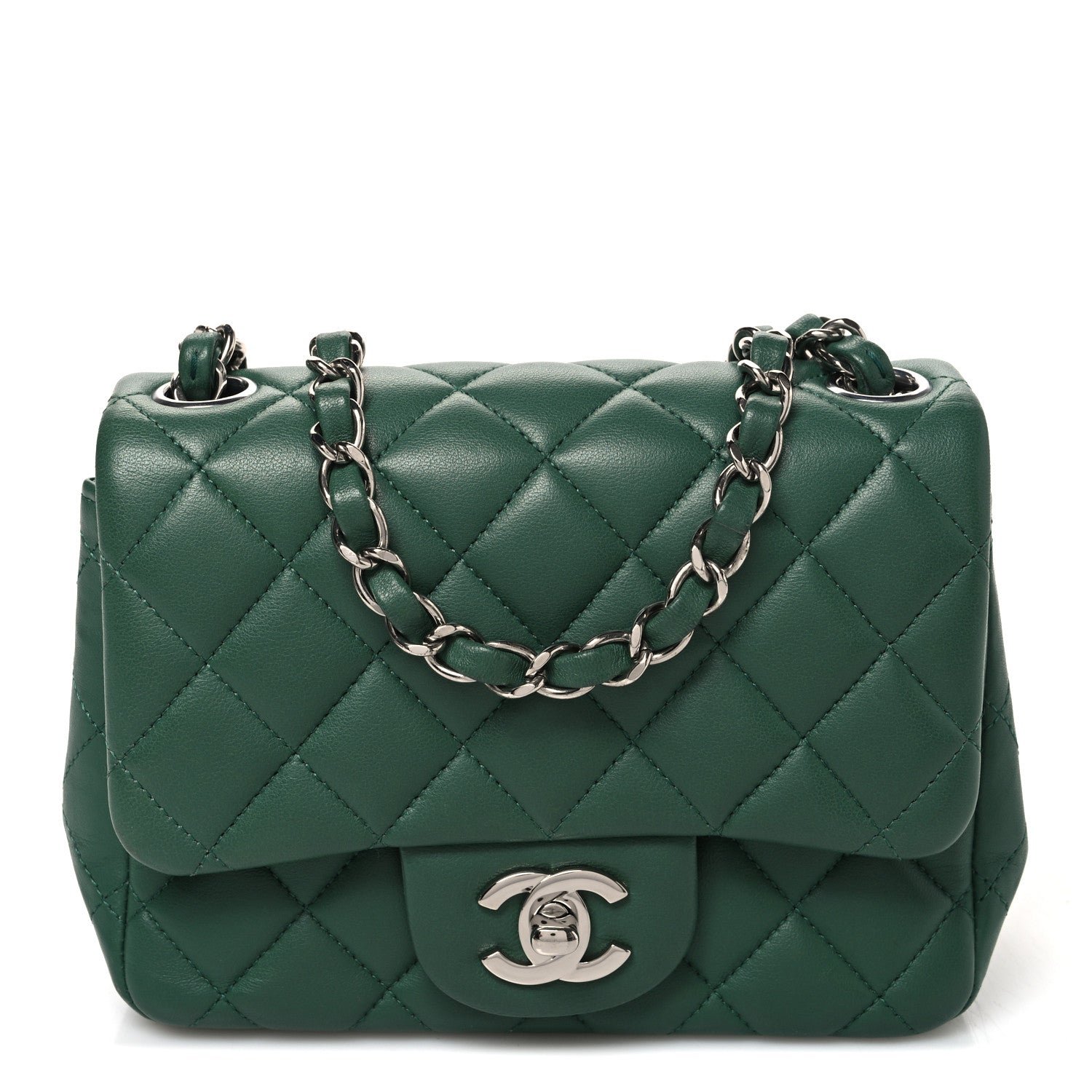 Chanel Lambskin Quilted Mini Square Flap Green