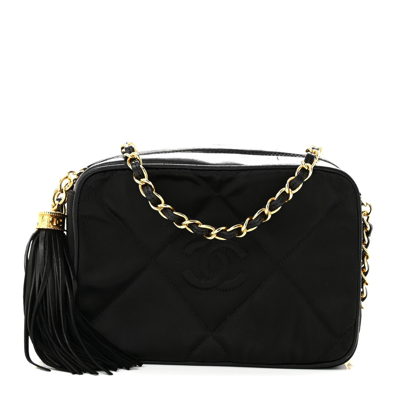Chanel Satin Quilted Tassel Camera Case Black