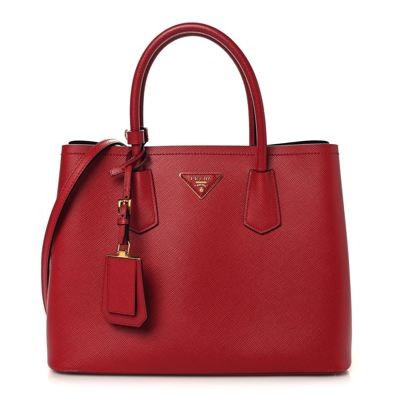 Prada Cuir Medium Double Bag Fuoco Black