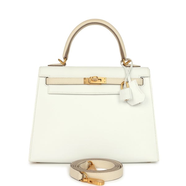 Hermes Hermes Special Order (HSS) Kelly Sellier 25 White and Trench Epsom Brushed Gold Hardware