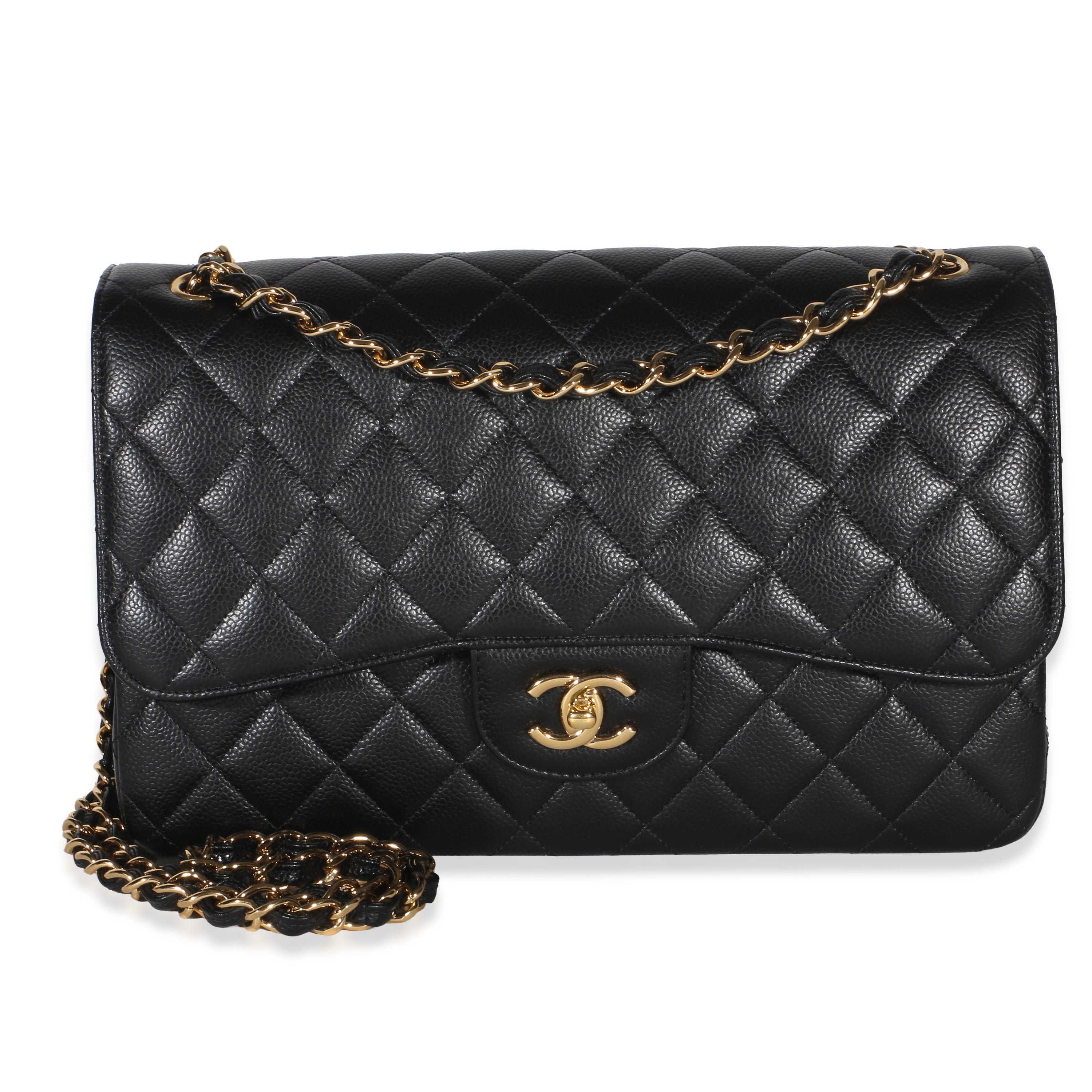 Black Quilted Caviar Jumbo Double Flap Bag