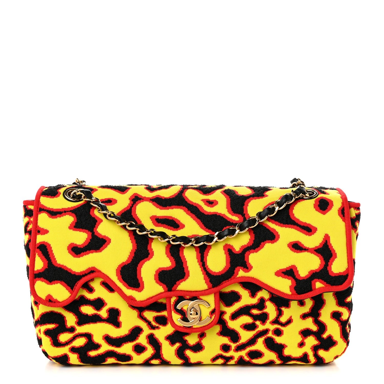 Chanel Mixed Fibers Magma Maxi Flap Yellow Black Red