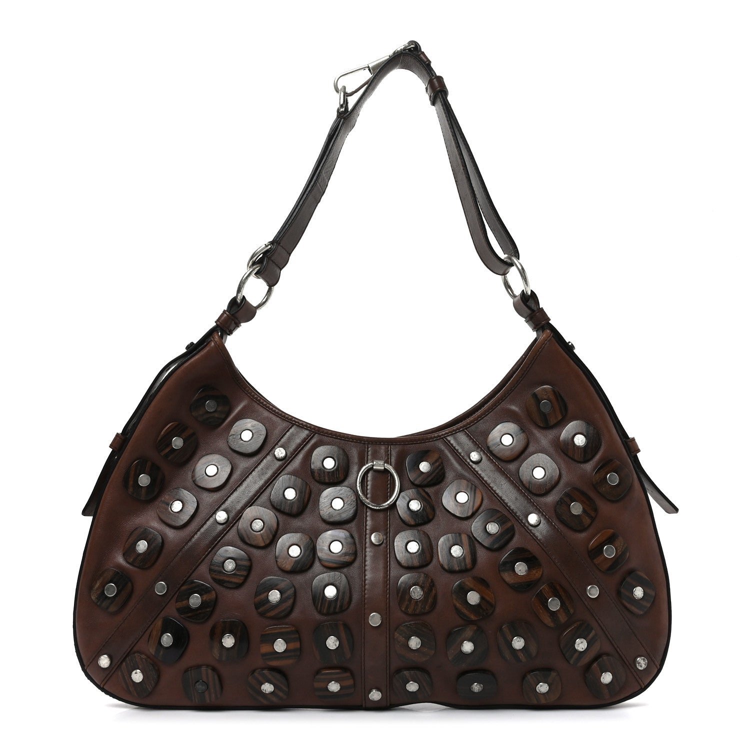 Saint Laurent Calfskin Wood Embellished Mombasa Hobo Brown