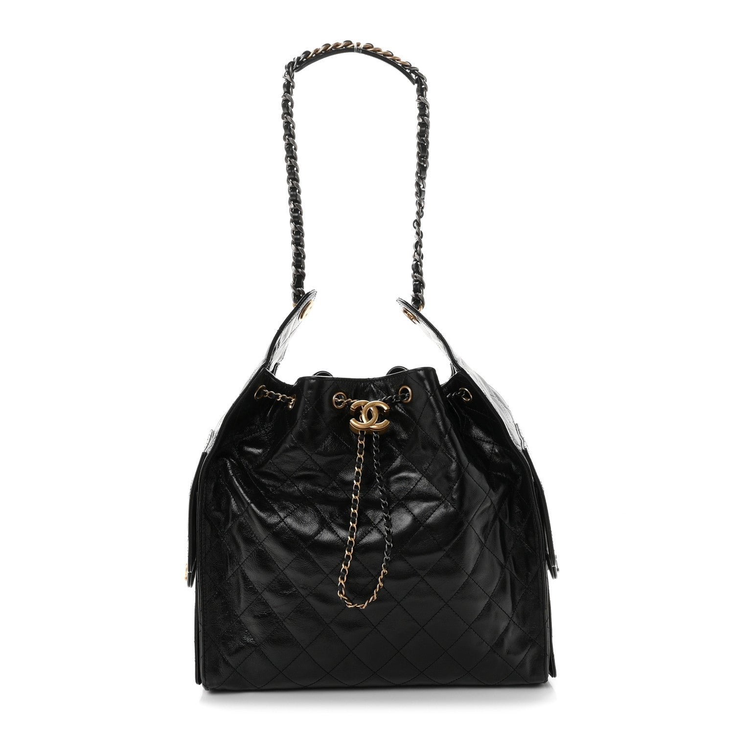 Chanel Shiny Crumpled Calfskin Quilted Medium Chanel 25 Handbag Black