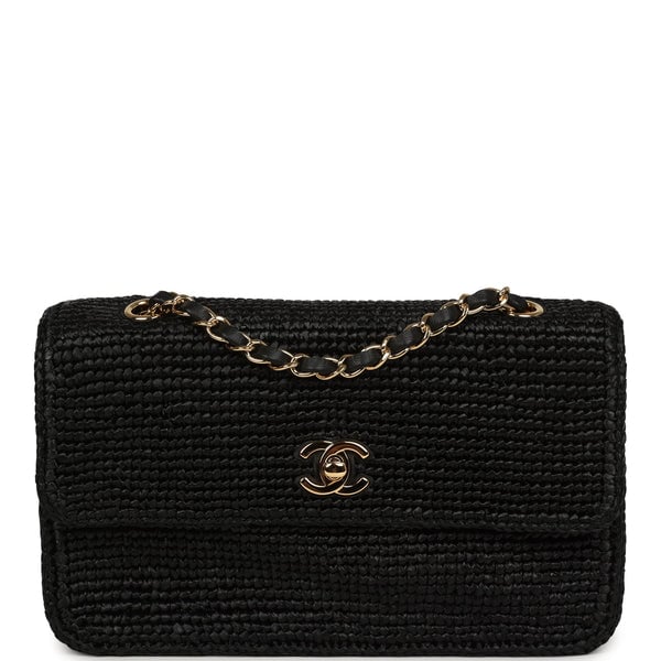 Chanel Small Flap Bag Black Braided Raffia Gold Hardware