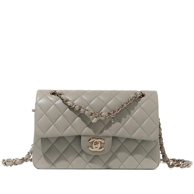 Grey Quilted Lambskin Small Timeless Double Flap Gold Hardware, 2021