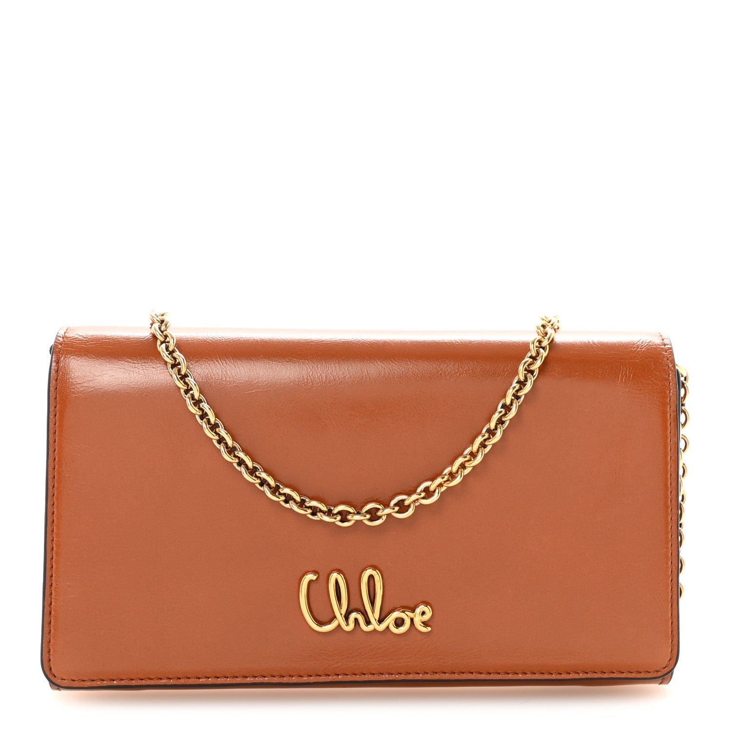 Chloe Chloe Calfskin Iconic Flap Wallet On Chain Clay Brown