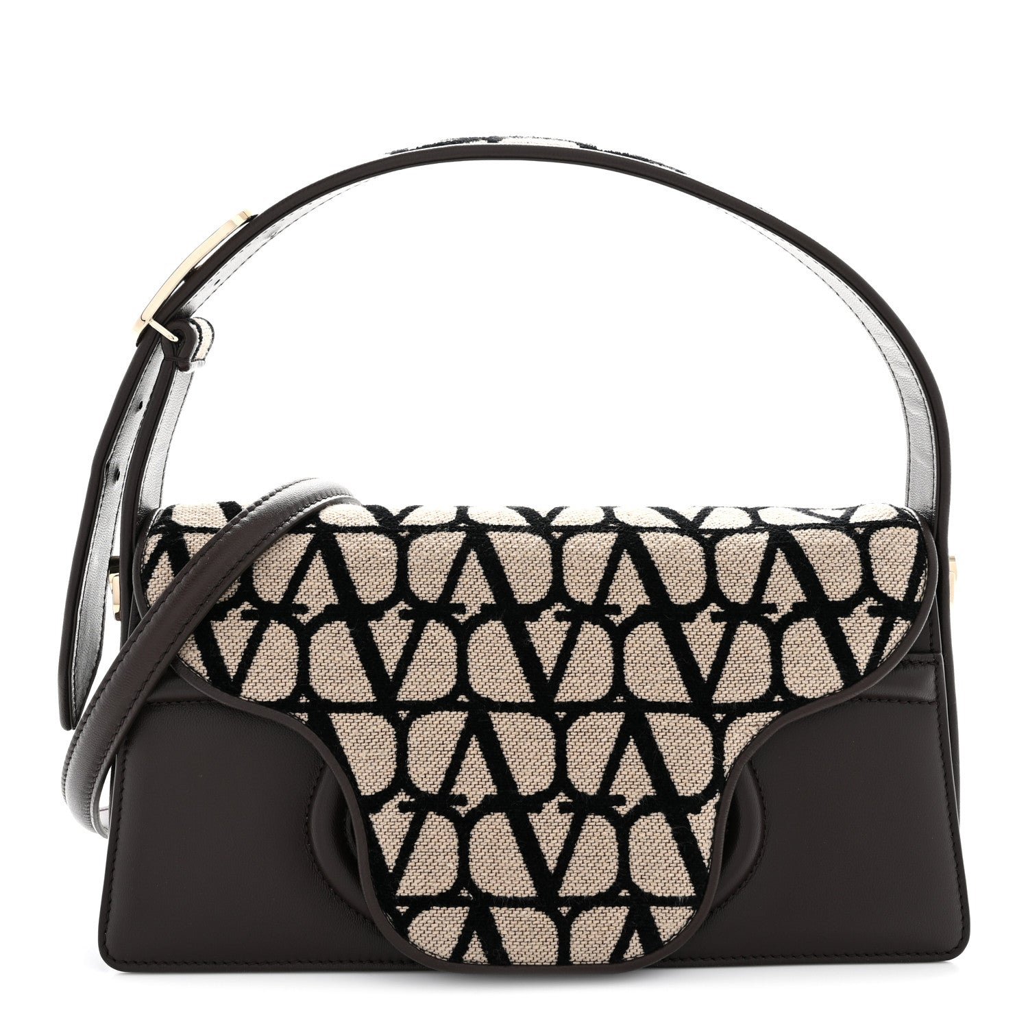 Valentino Garavani Toile Iconographe Goatskin Le Grand Deuxieme Shoulder Bag Naturale Black Fondant