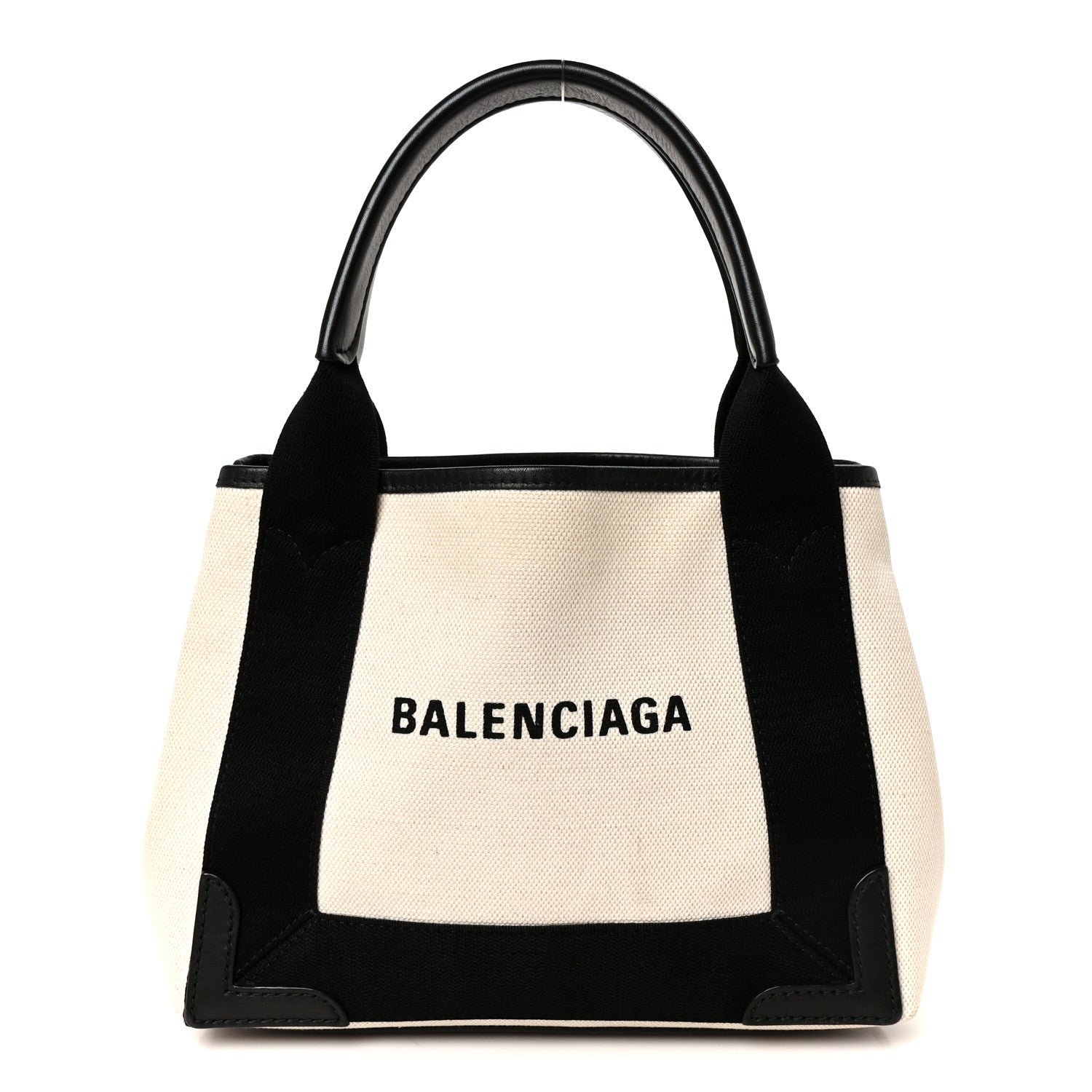 Balenciaga Cotton Canvas Calfskin Navy Cabas XS Natural Black