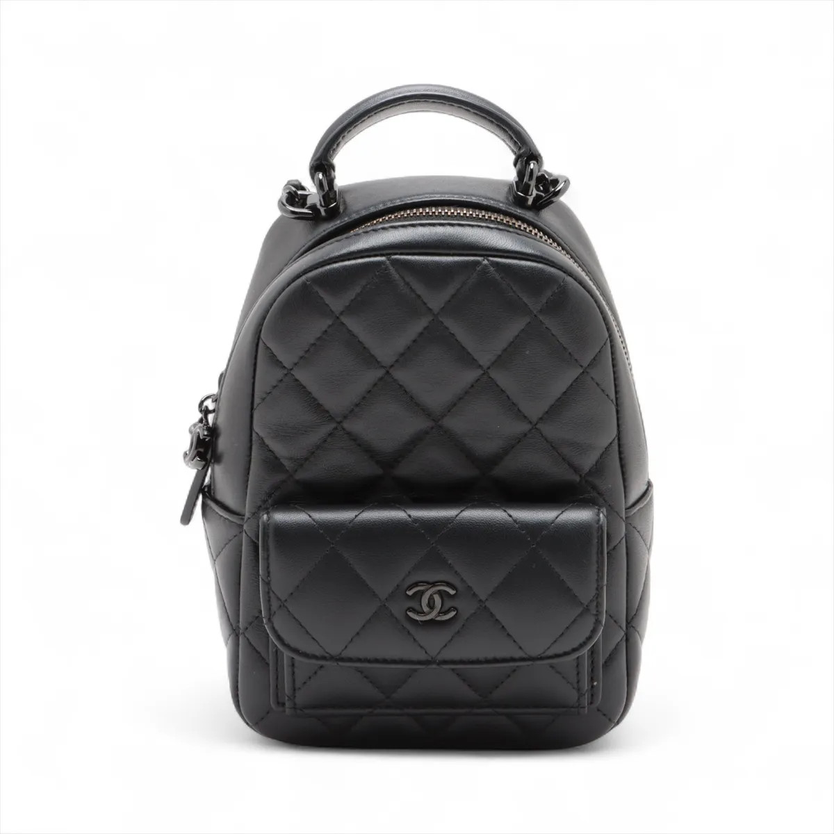 Chanel Matelasse Lambskin Chain Backpack Black Black Metal Fittings random seria