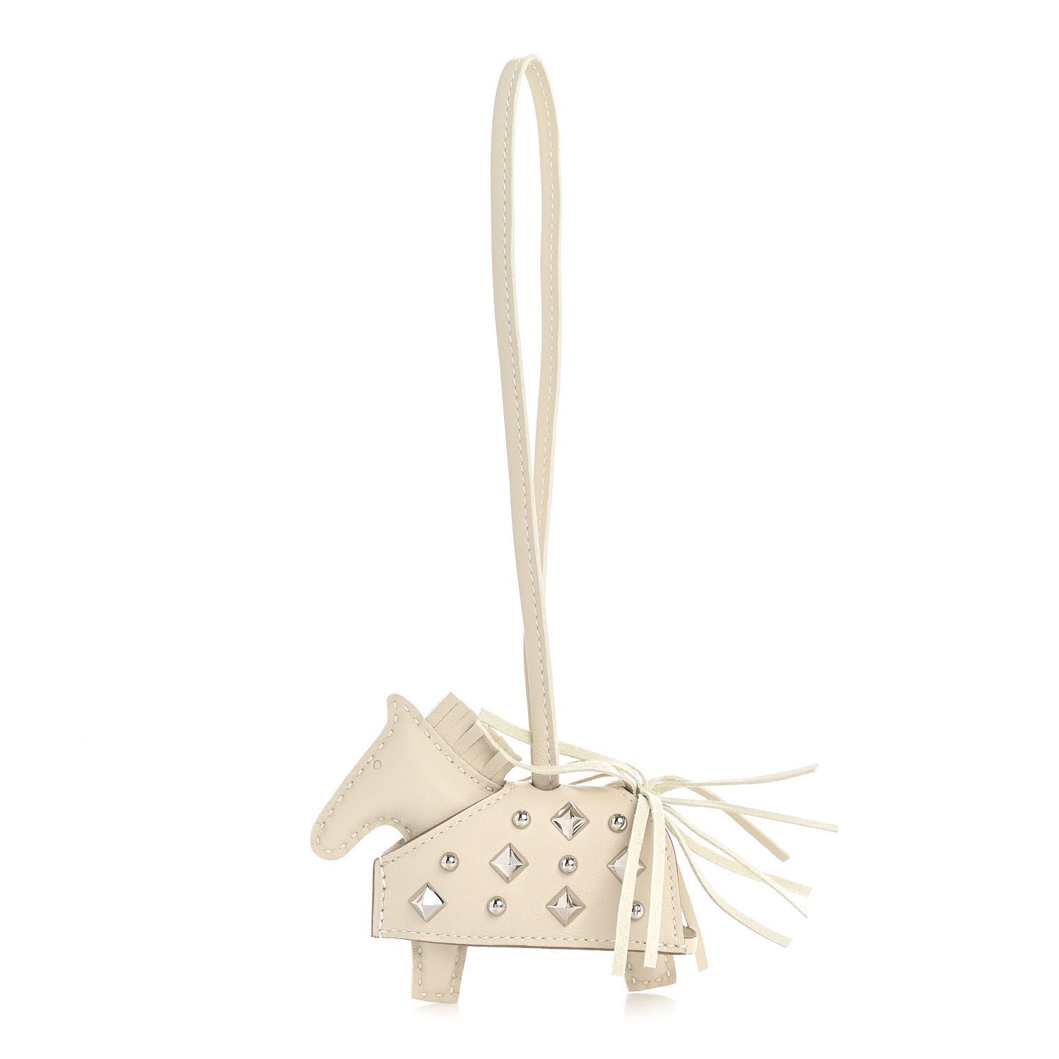 Hermes Milo Lambskin Studded Grigri Rodeo Robeo Rock Horse Bag Charm PM Craie