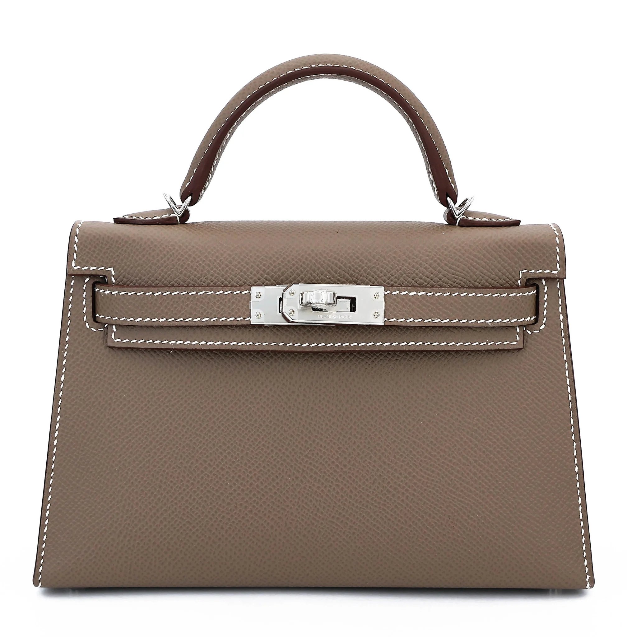 Brand New ( Rank N ) HERMÈS Mini Kelly II Etoupe (18) Epsom Palladium hardware G (2026)