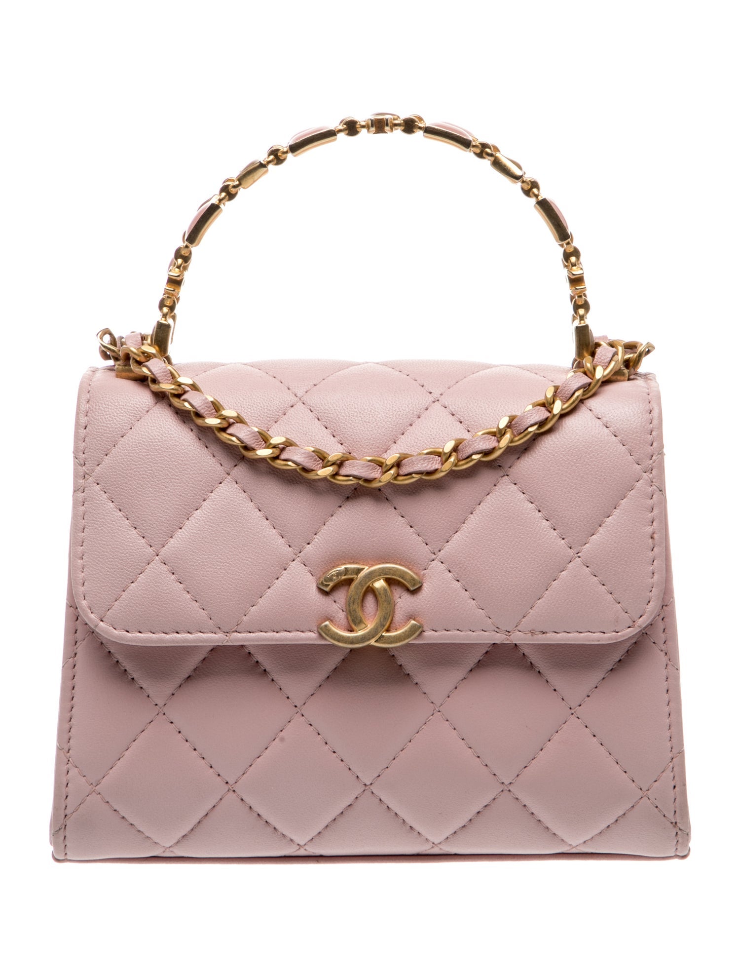 Mini Enamel Top Handle Flap Bag w/Chain