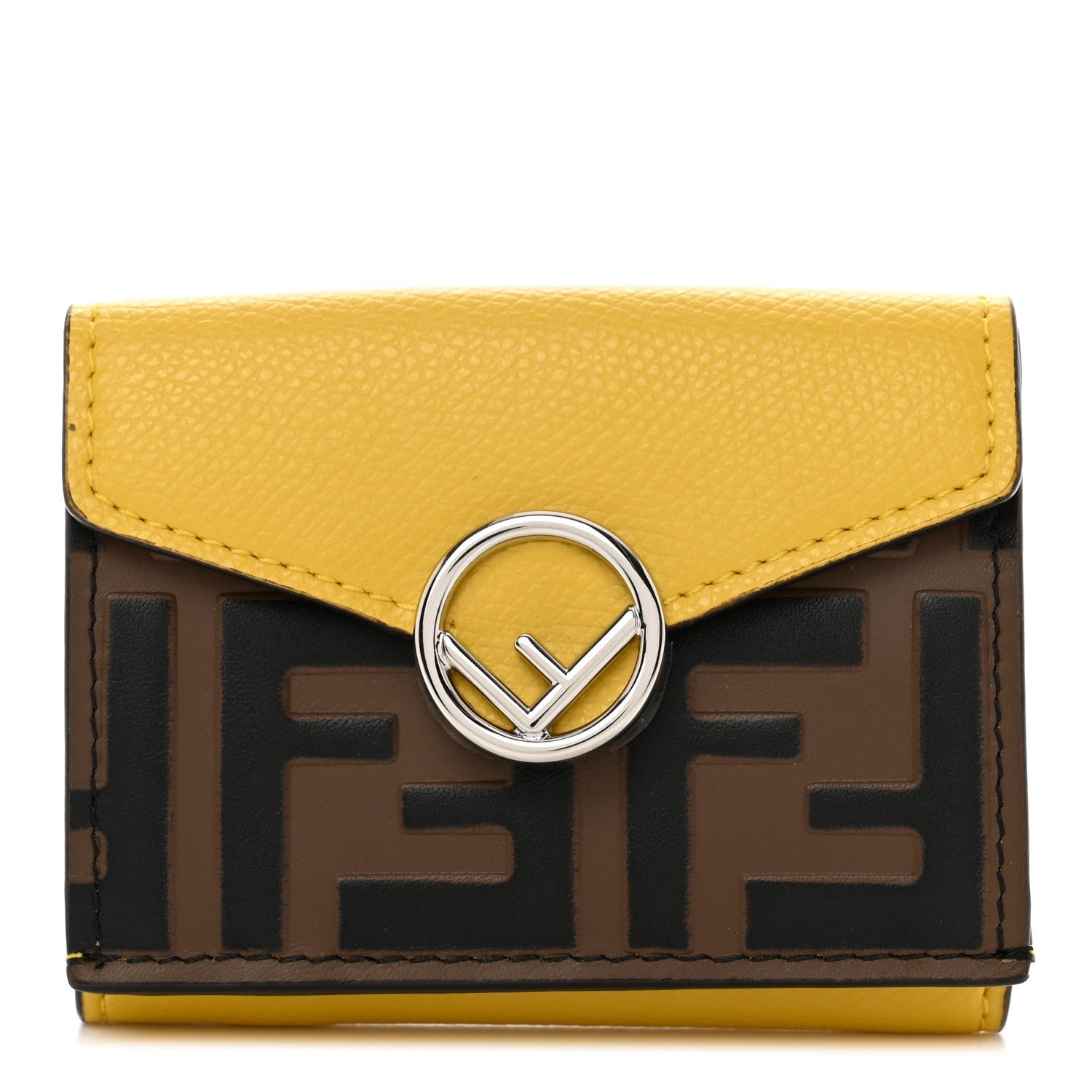 Fendi Vitello Liberty F is Fendi Bi-Color FF 1974 Embossed Micro Tri-Fold Envelope Wallet Maya Black Sunflower
