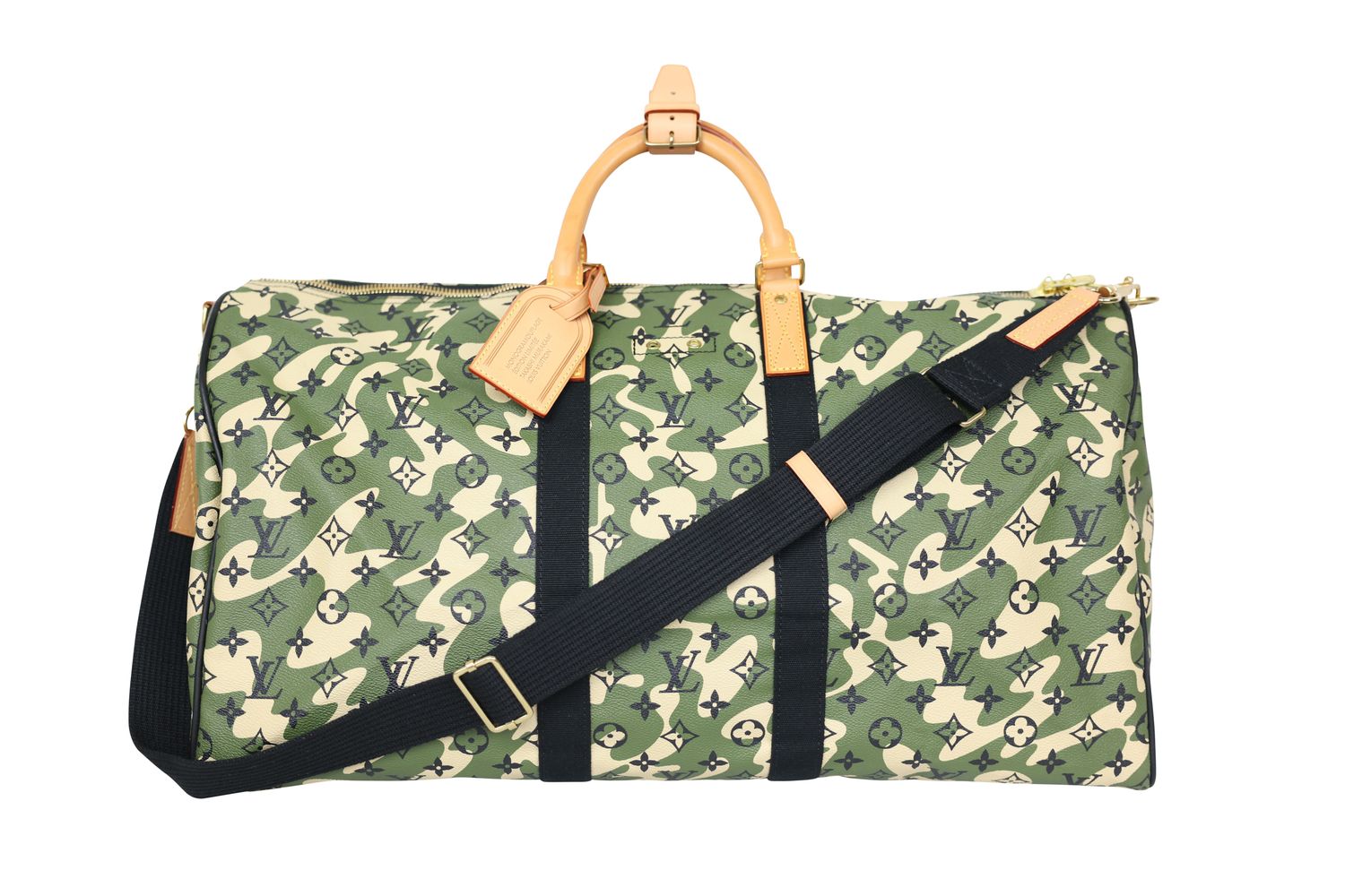 Louis Vuitton Louis Vuitton x Takashi Murakami Keepall Bandouliere 55 Travel Bag, Green Monogramouflage Canvas and Gold Hardware, Preowned No Dustbag WA001