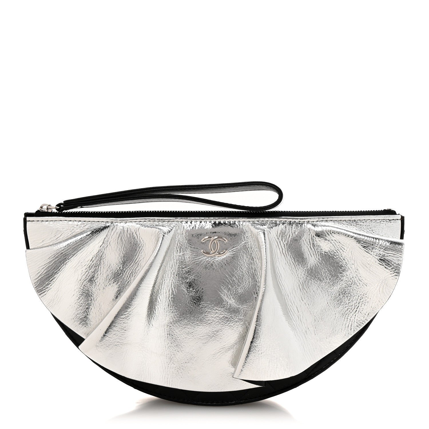 Chanel Metallic Lambskin Wave Clutch Black Silver