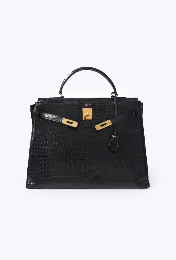 Hermes Rare 1970  Black Porosus Kelly Sellier 35