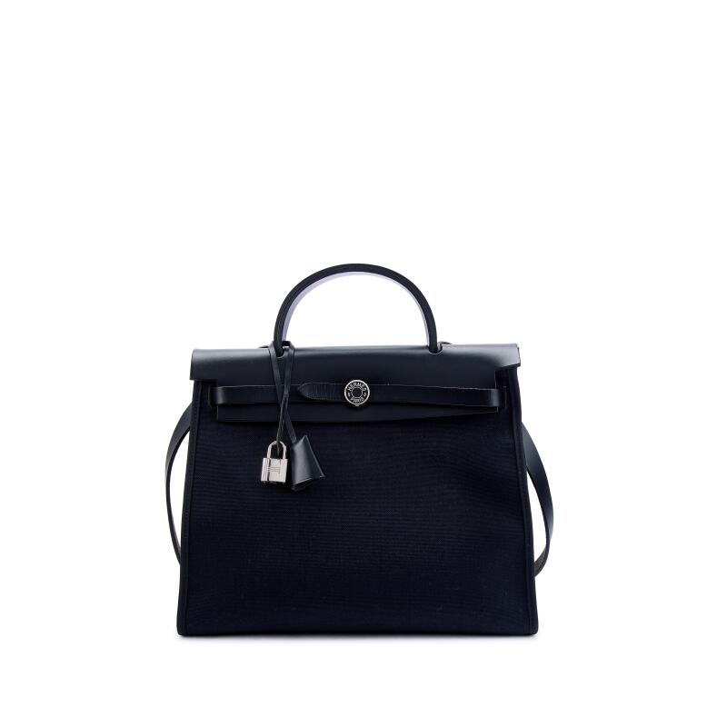 Hermes Black Vache Hunter and Toile Herbag 31 Black Enameled Palladium Hardware, 2018