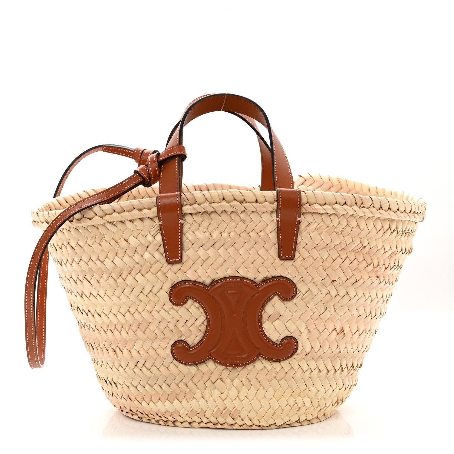 Celine Raffia Calfskin Triomphe Teen Panier Tan