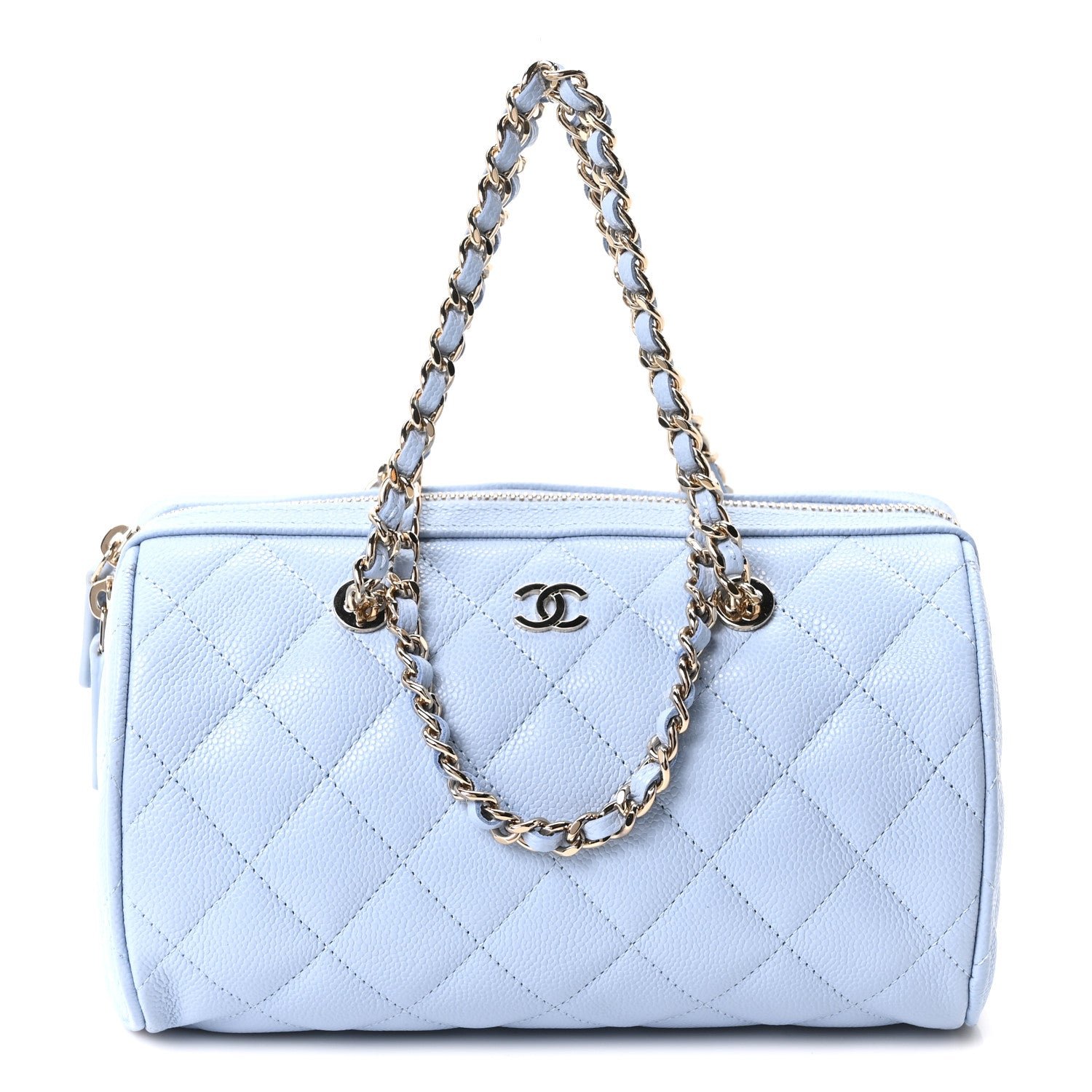 Chanel Caviar Quilted Barrel Clutch With Chain Light Blue