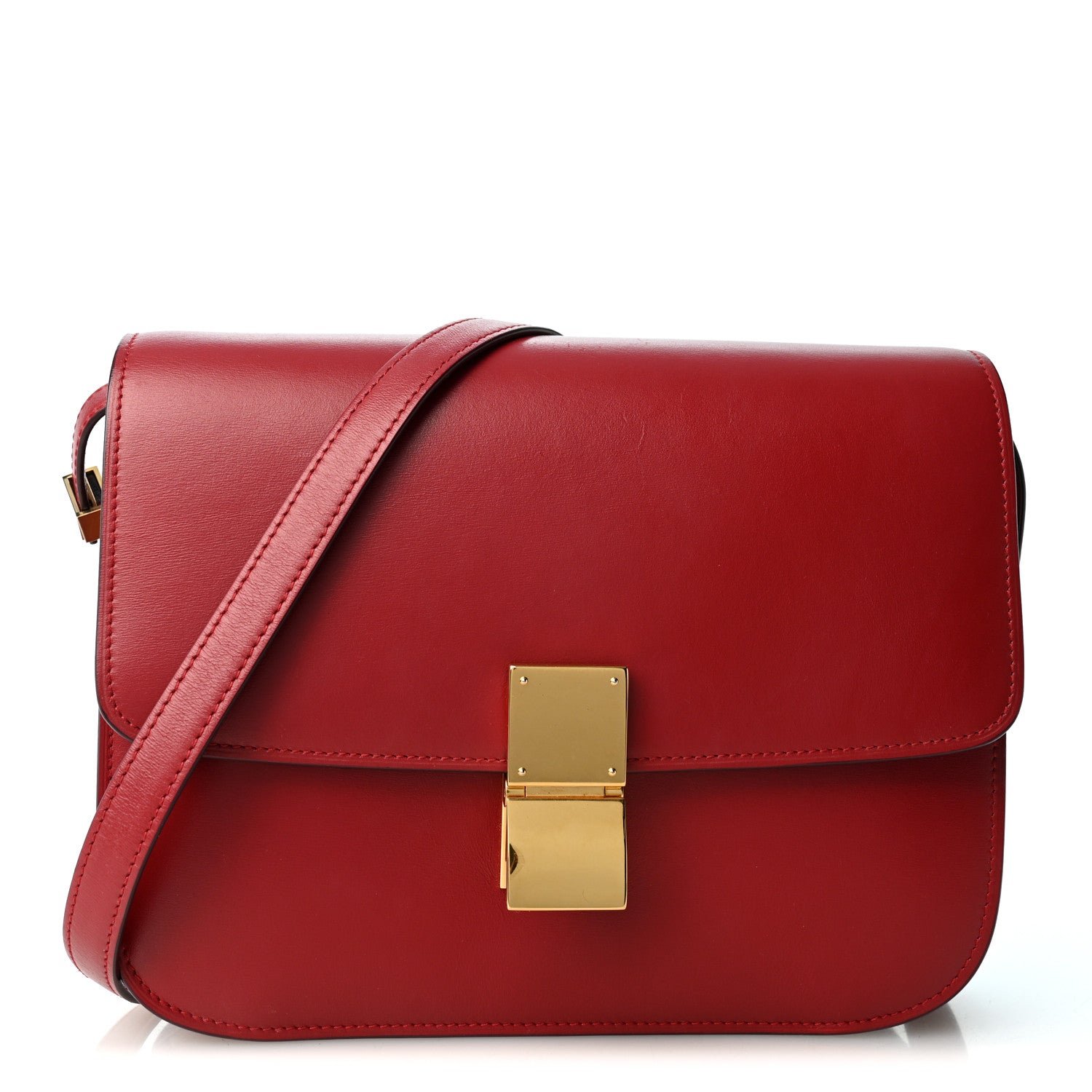 Celine Box Calfskin Medium Classic Box Flap Bag Red
