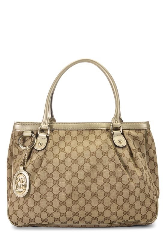 Gold Original GG Canvas Sukey Handbag Large