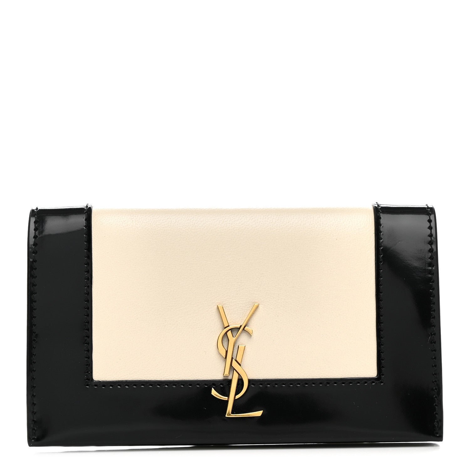 Saint Laurent Nappa Patent Calfskin Two-Toned Monogram Flap Wallet Alabastro Black