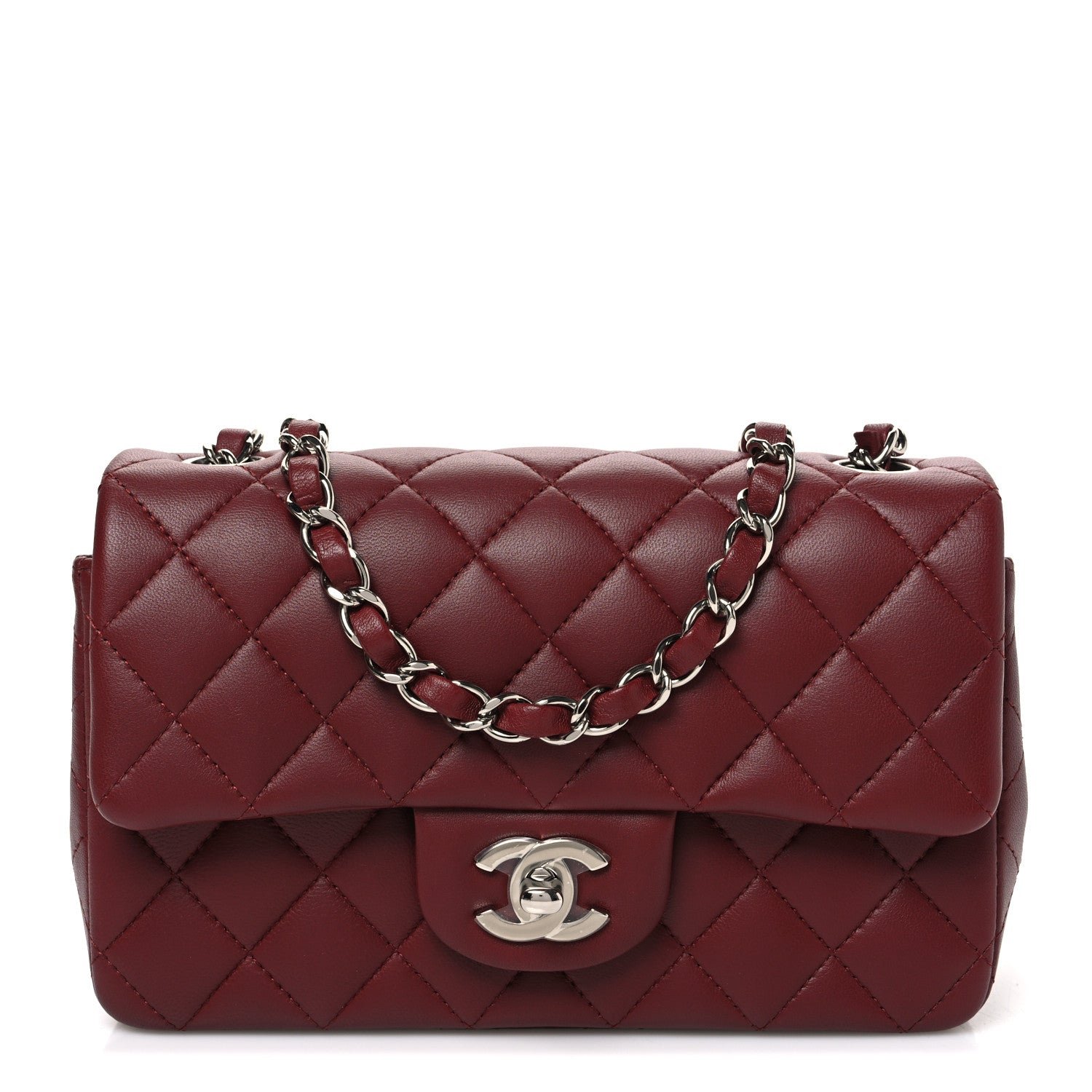 Chanel Lambskin Quilted Mini Rectangular Flap Burgundy