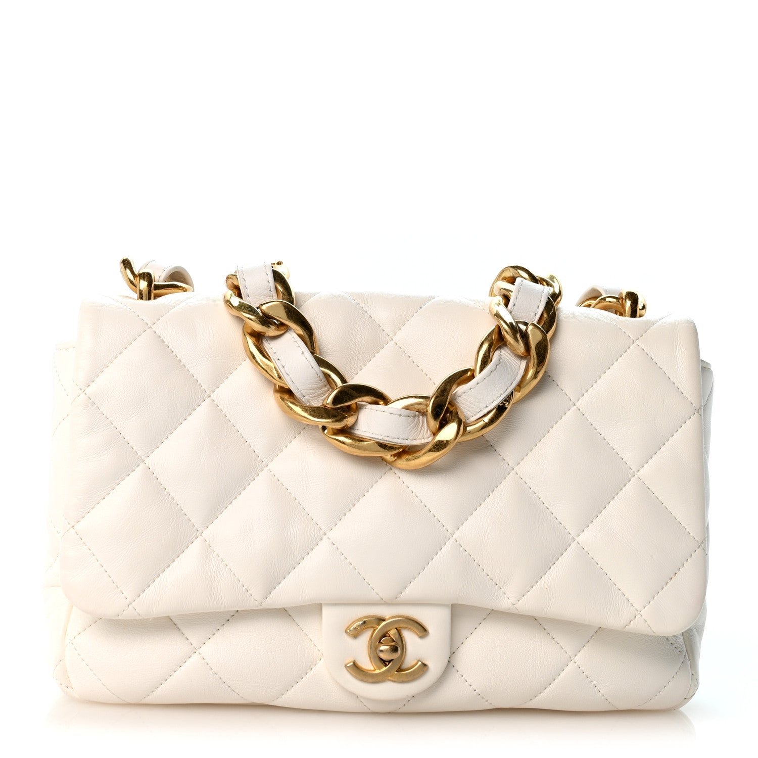 Chanel Lambskin Quilted Large CC Funky Town Flap White