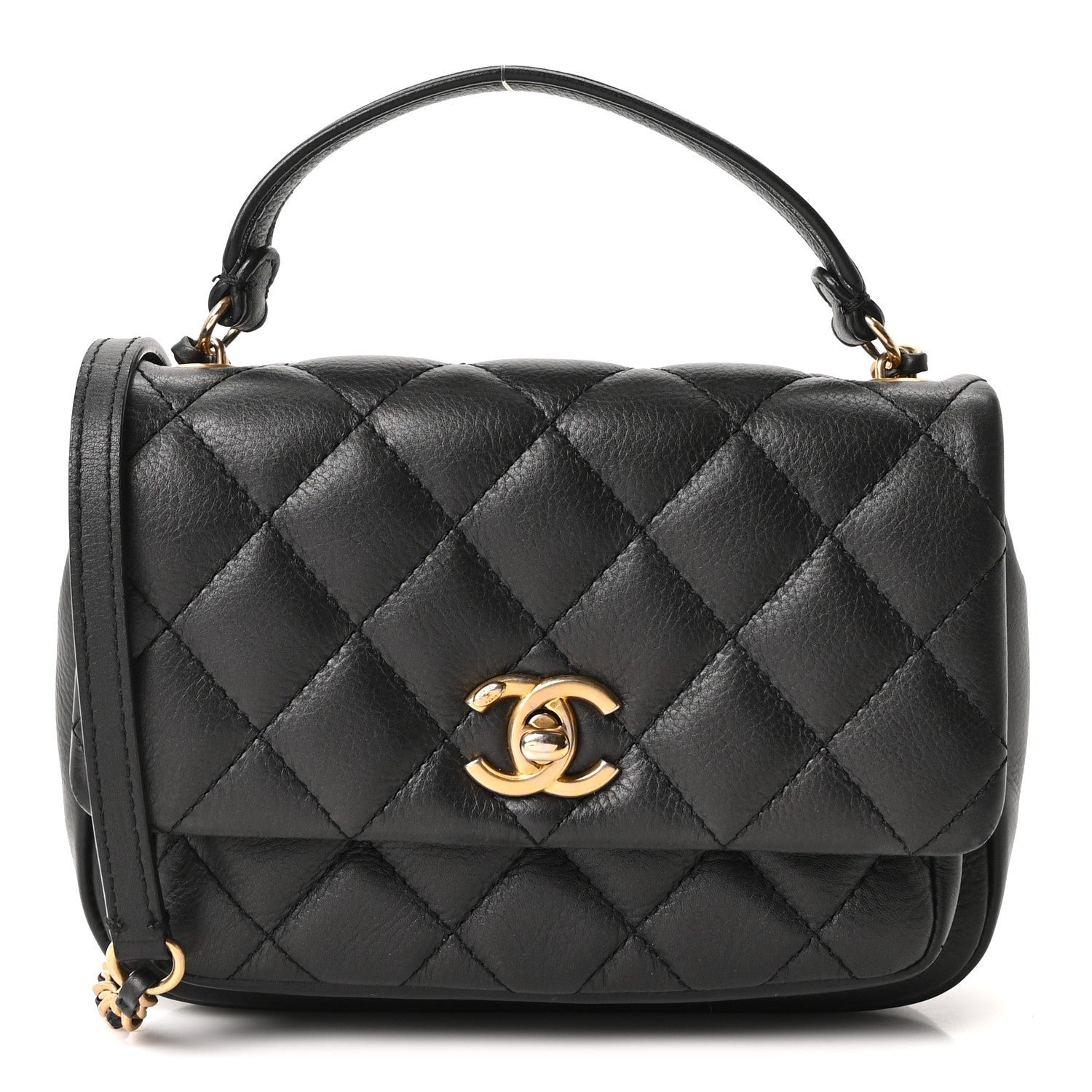 Chanel Calfskin Quilted Top Handle Flap Black