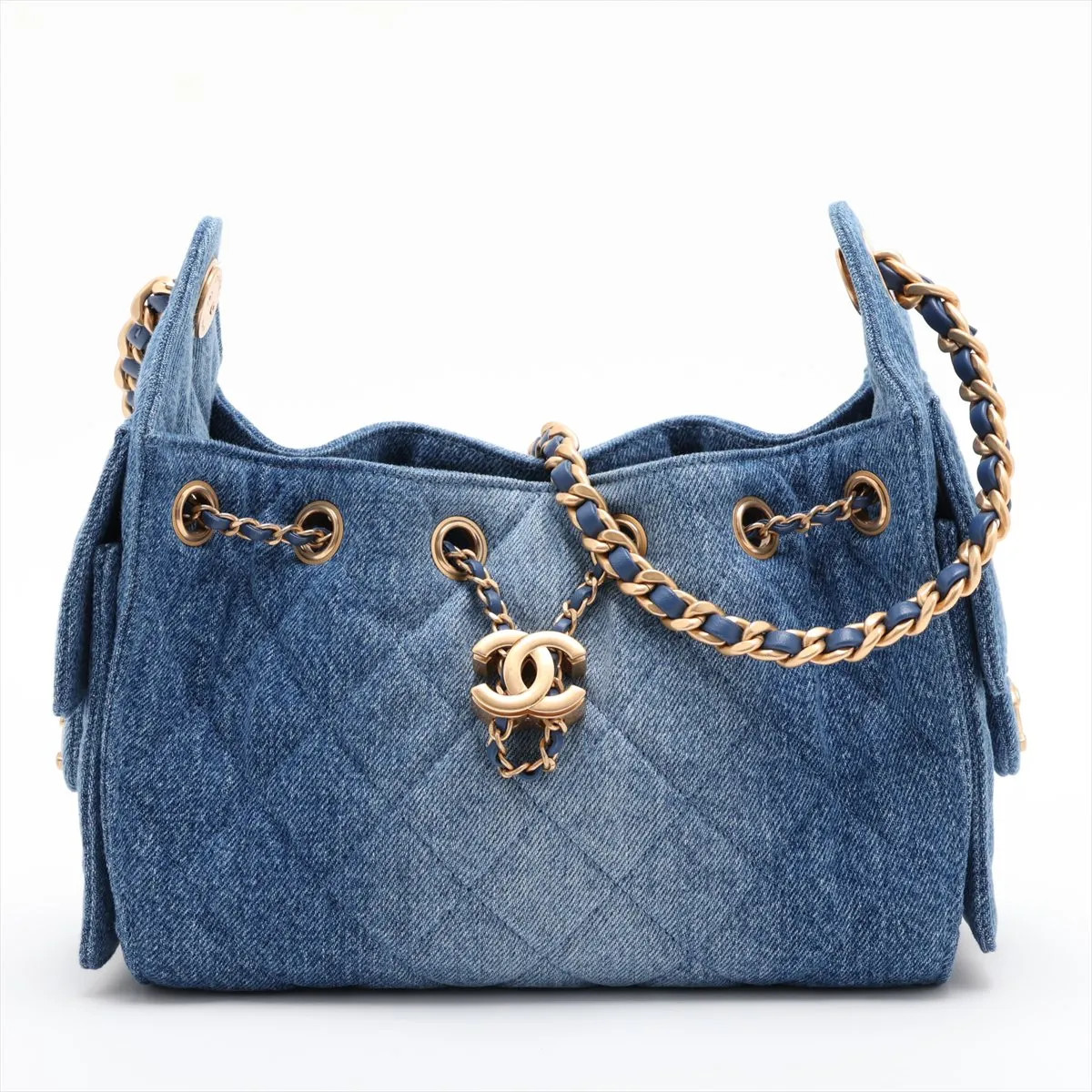 Chanel Chanel 25 Mini Denim Chain Shoulder Bag Blue Gold Metal Fittings random p