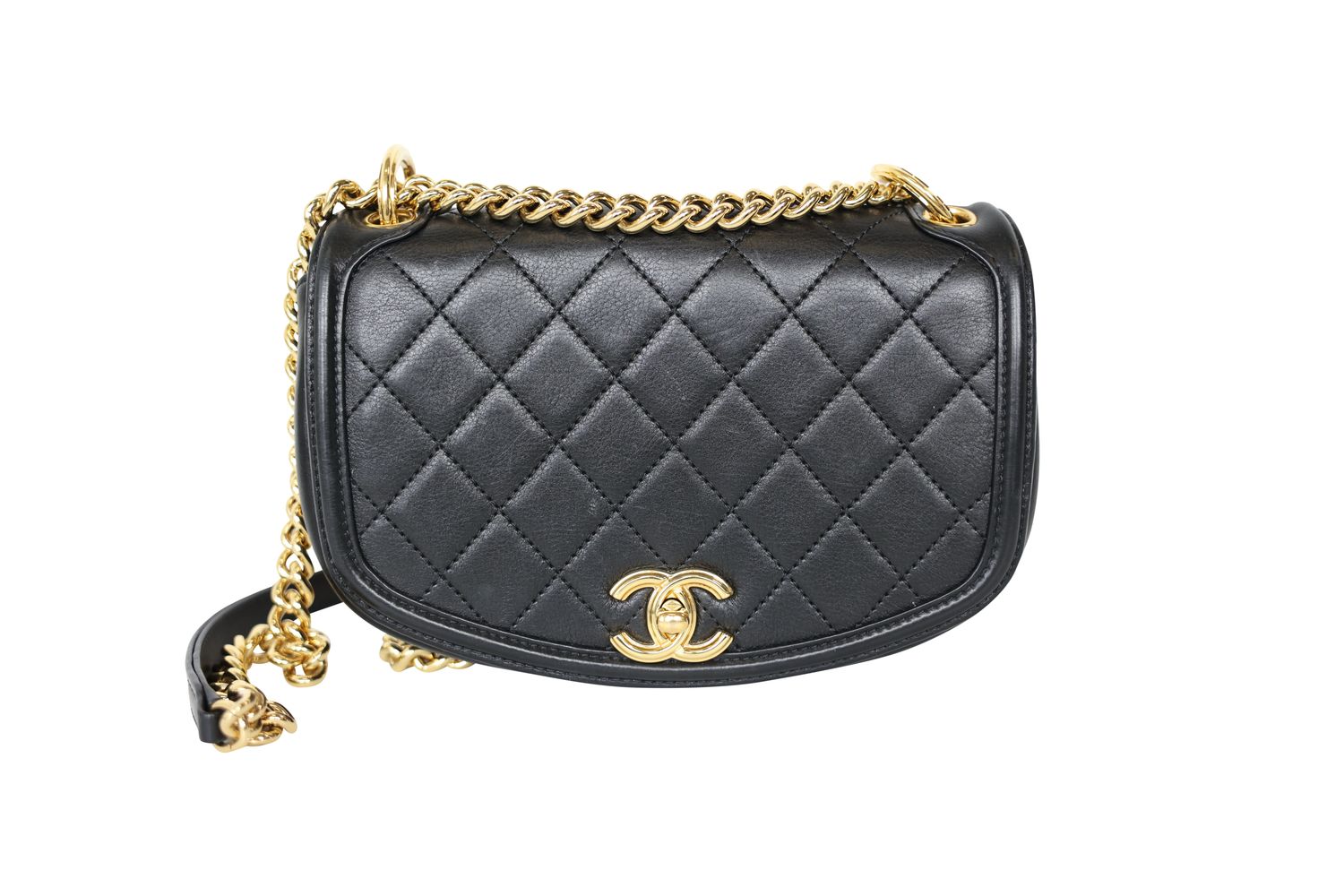 Chanel Underline Flap Small Bag, Black Calfskin Leather and Gold Hardware, Preowned in Box WA001