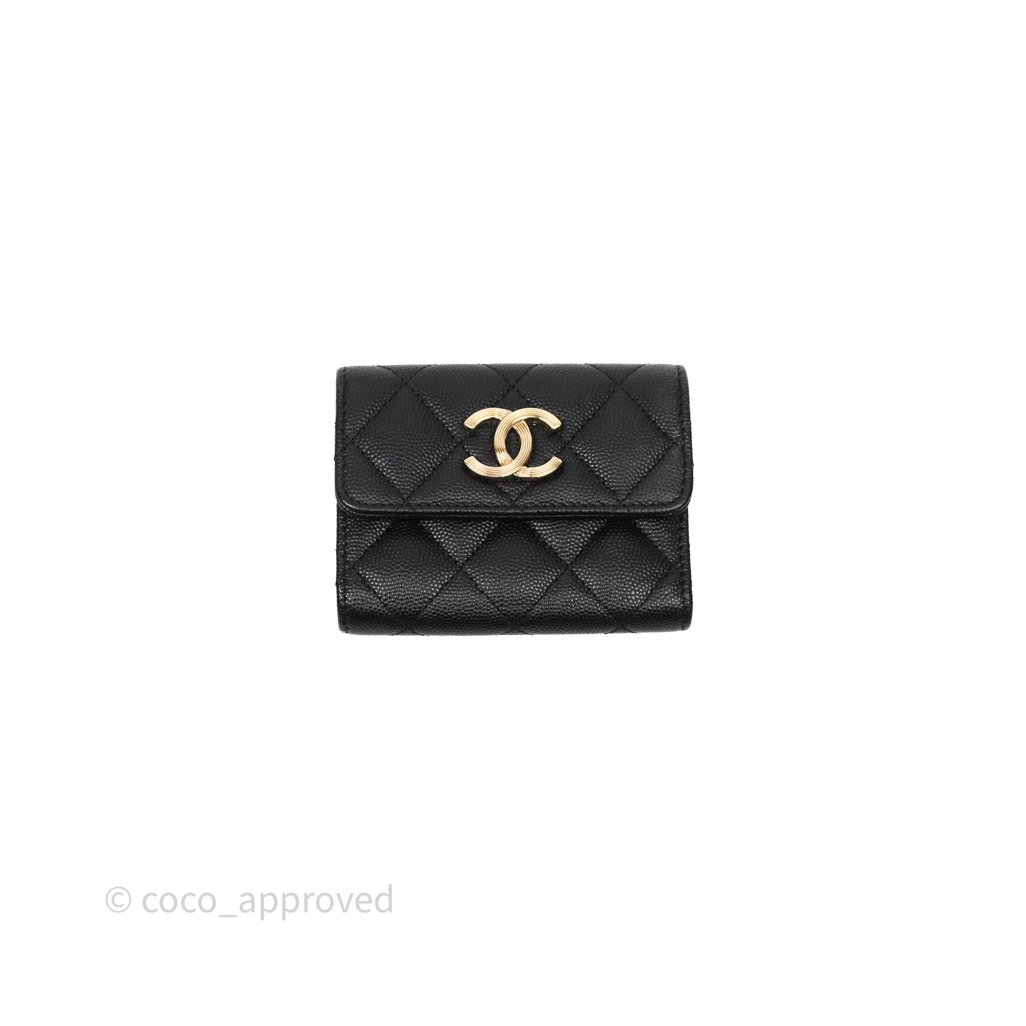 Chanel Quilted Flap Card Holder Black Caviar Gold Hardware
