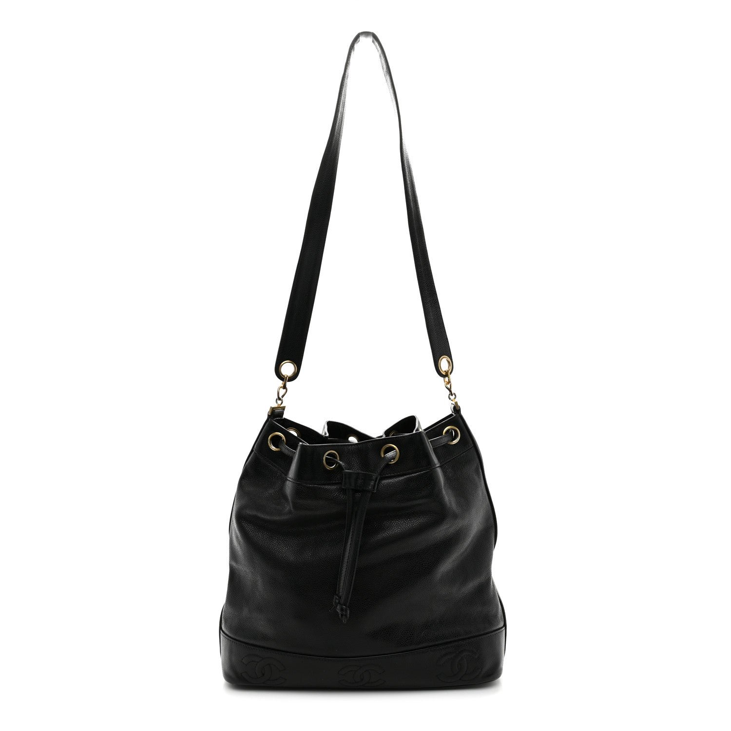 Chanel Caviar CC Drawstring Shoulder Bag Black