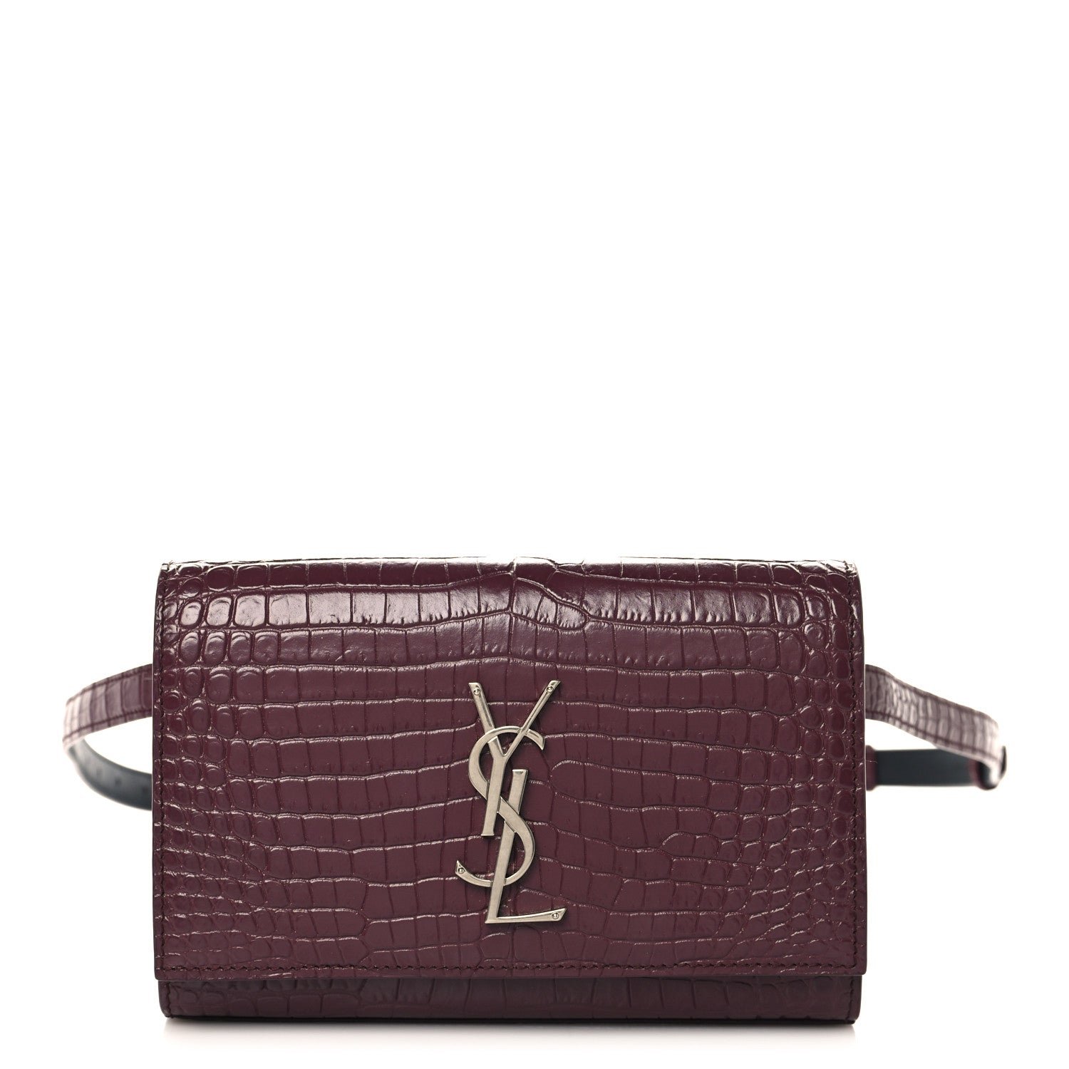Saint Laurent Saint Laurent Calfskin Crocodile Embossed Monogram Kate Belt Bag Burgundy