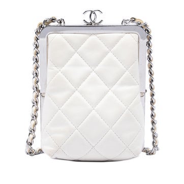 Lambskin CC Quilted Acrylic and Lambskin Evening Clutch With Chain