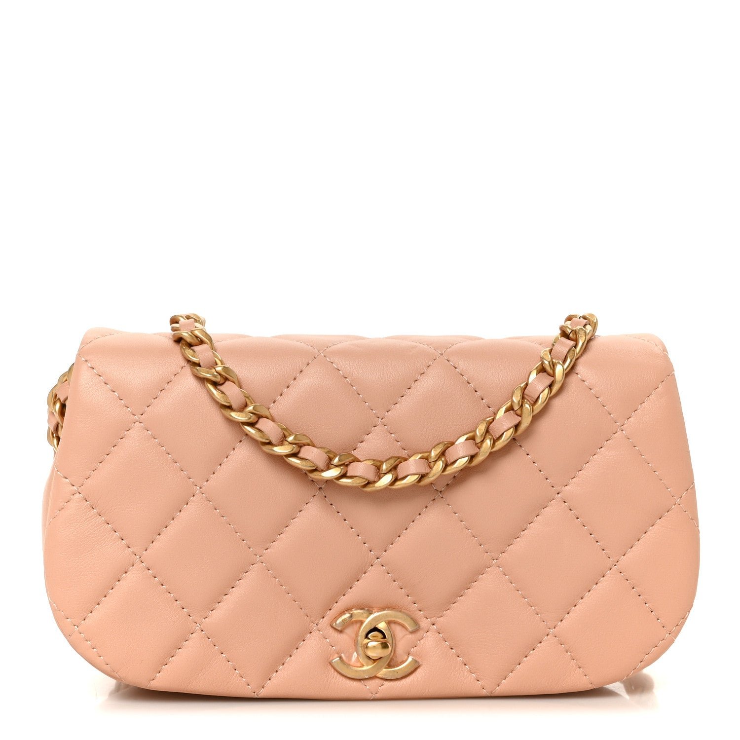 Chanel Calfskin Quilted Coco Mail Clutch With Chain Light Pink