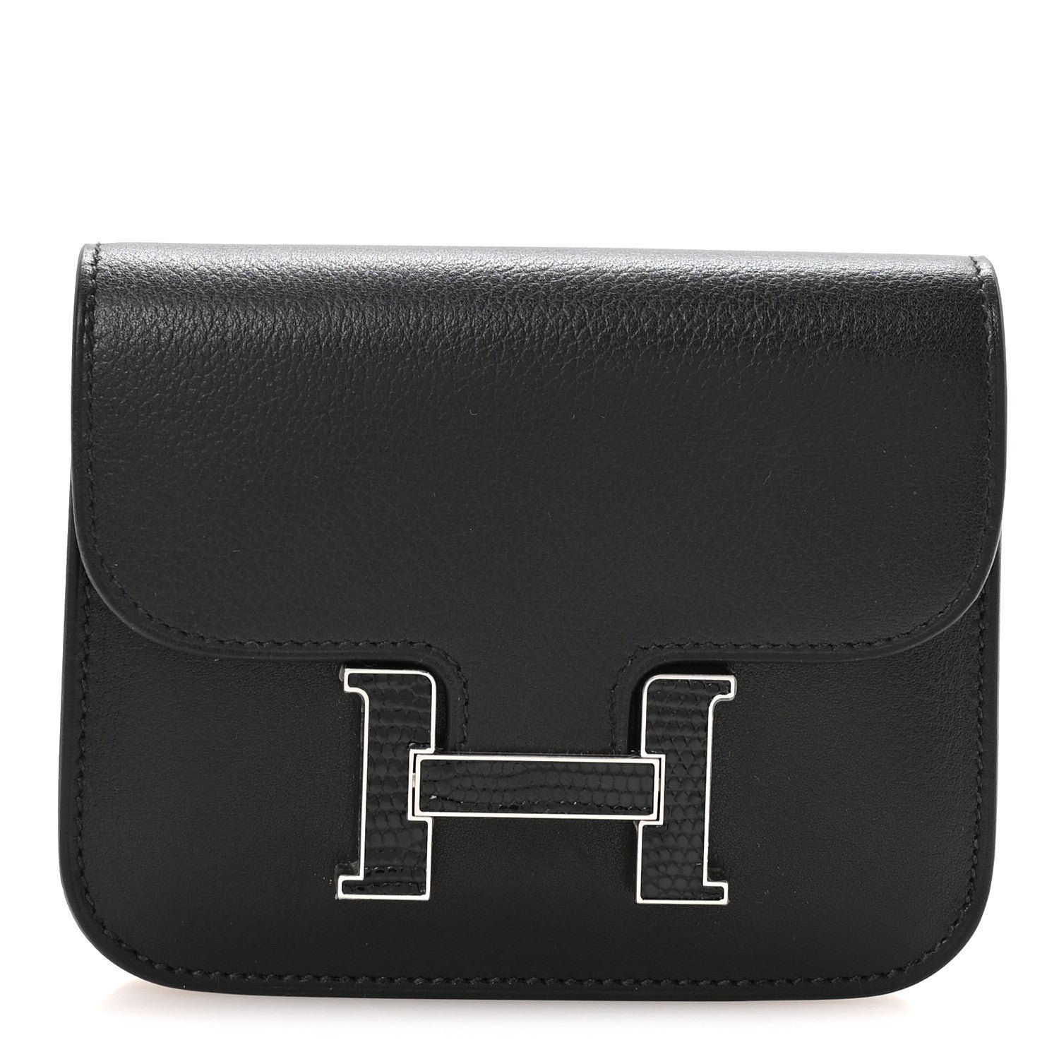 Hermes Evergrain Lizard Constance Slim Wallet Black