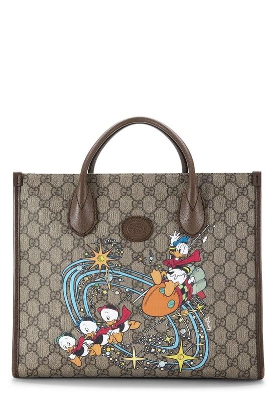 Disney x Gucci Brown GG Supreme Canvas Donald Duck Convertible Tote Small