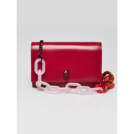 Alexander McQueen Alexander McQueen Red Leather Mini Skull Chain Shoulder Bag