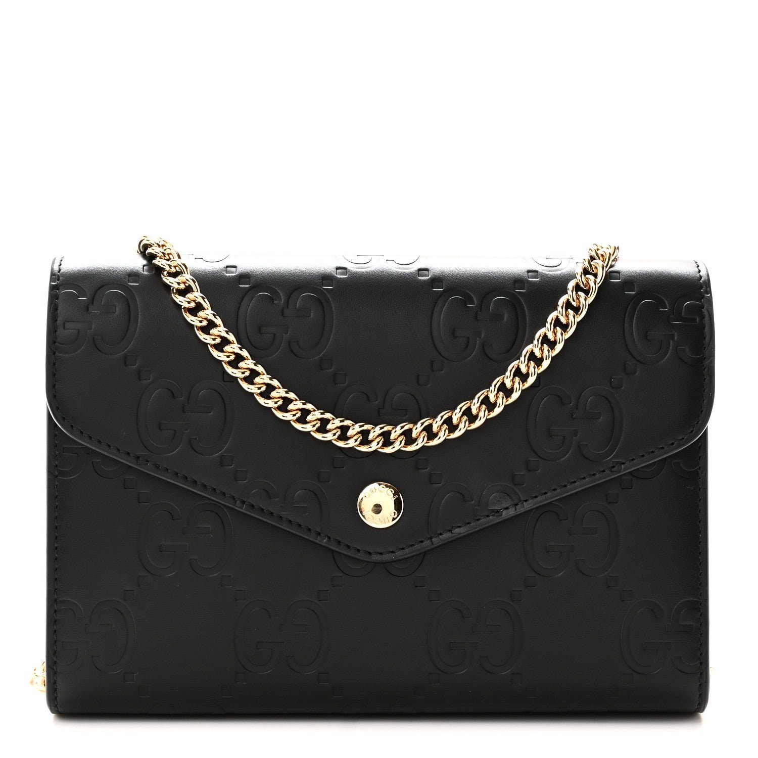 Gucci Calfskin GG Debossed Chain Wallet Black
