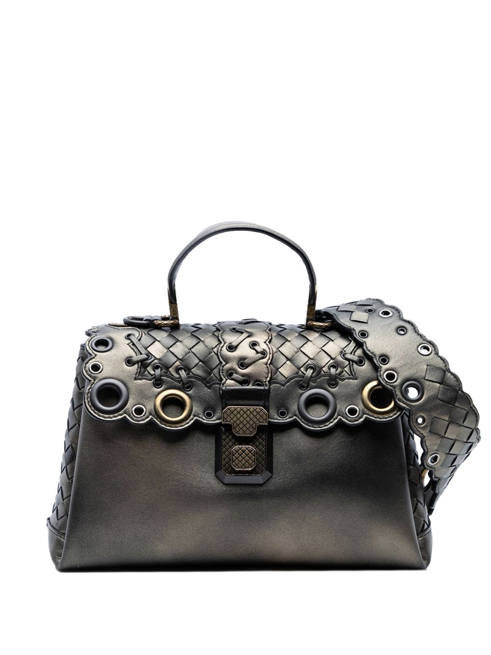 2012-2025 Small Intrecciato Trimmed Metallic Nappa Grommet Piazza satchel