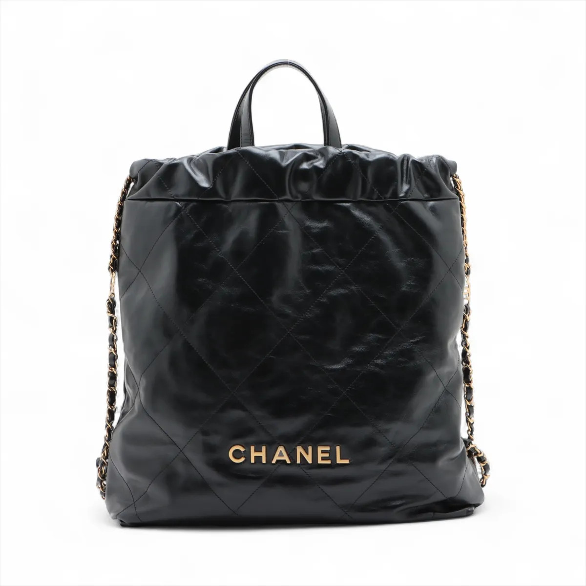 Chanel Chanel 22 Backpack shiny calfskin Chain Backpack Black Gold Metal Fitting