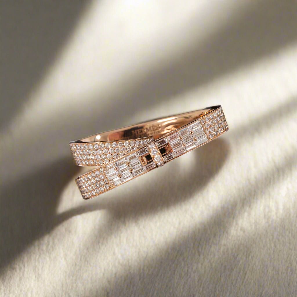 Hermes Hermès 18K Rose Gold & Diamond Kelly Gavroche Double Ring FR 52