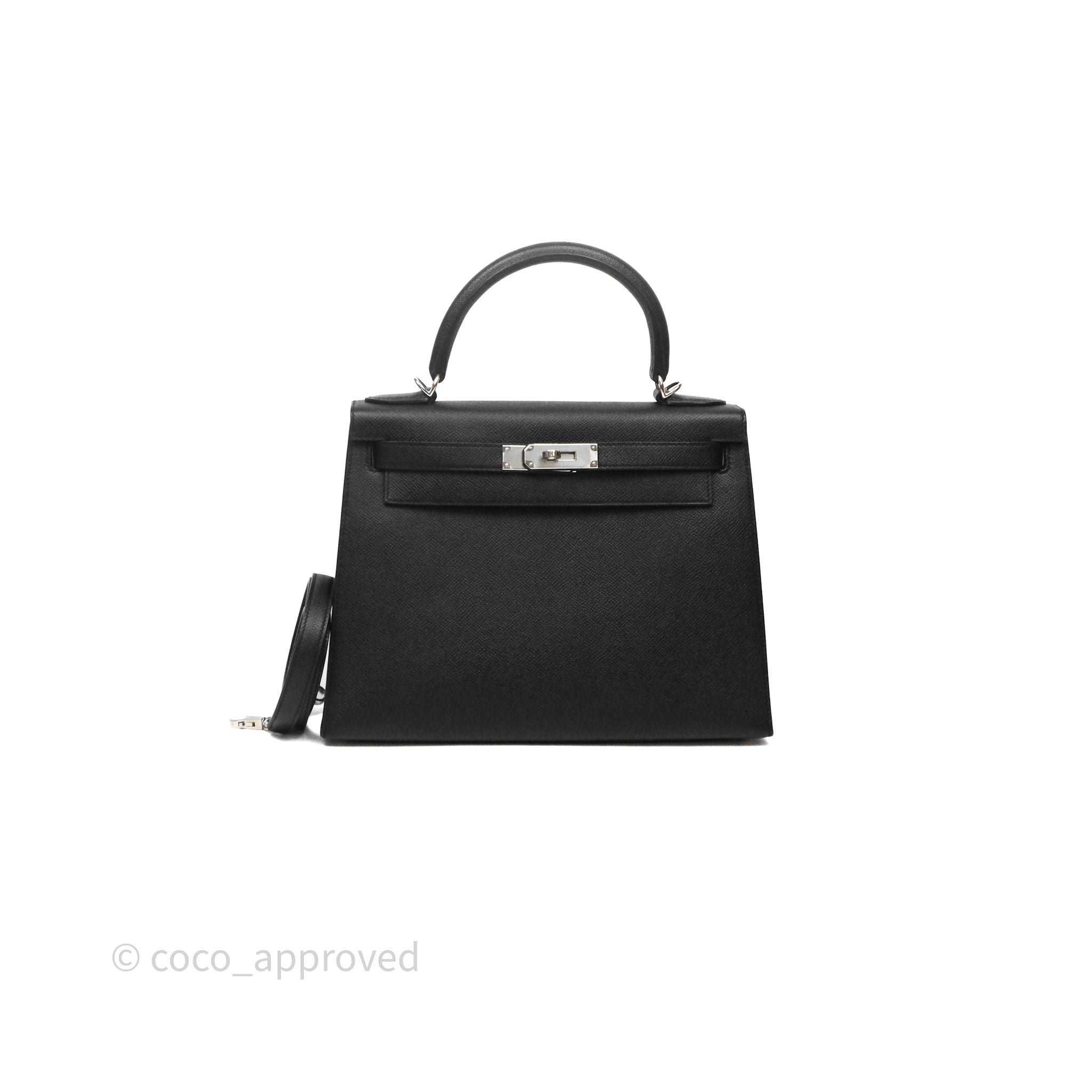 Hermès  Kelly 28 Black Epsom Palladium Hardware