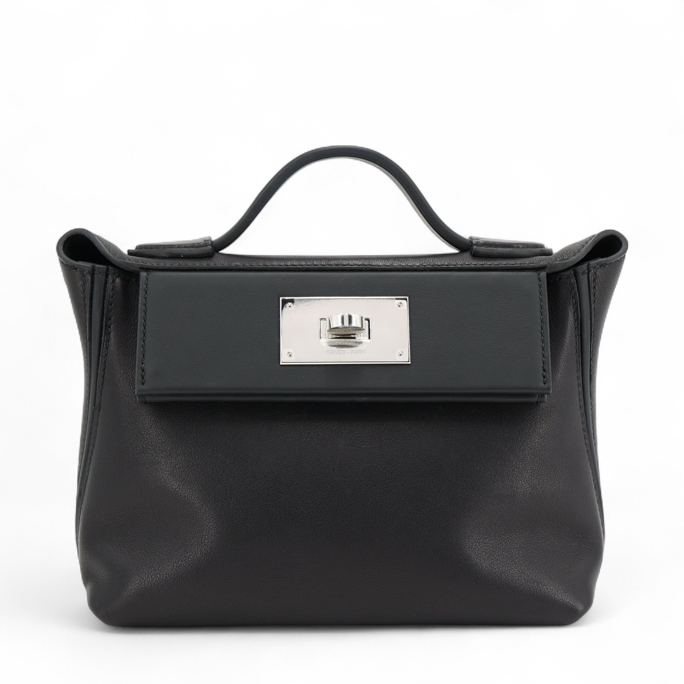 Excellent ( Rank SA ) HERMÈS 24/24 - 21 mini Noir (89) Volupto calfskin Palladium hardware K (2025)