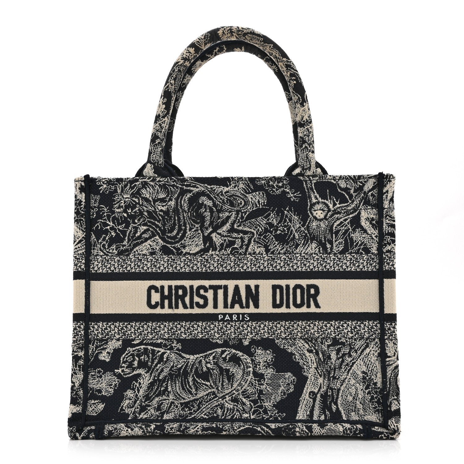 Christian Dior Canvas Embroidered Small Dioriviera Toile De Jouy Book Tote Blue