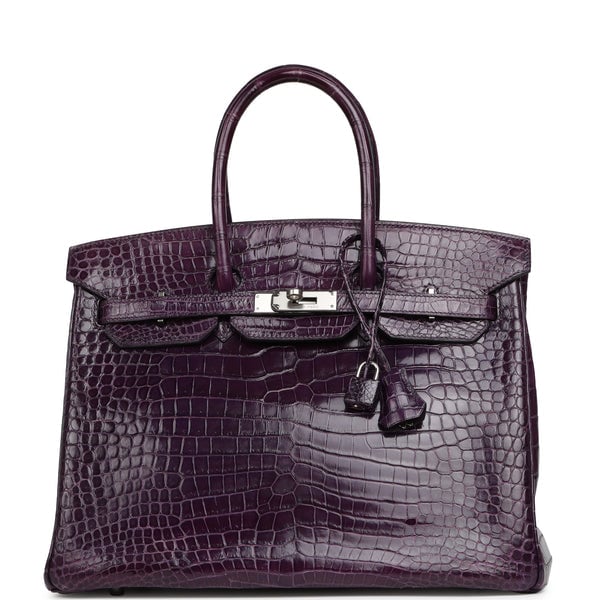 Hermes Pre-owned Hermes Birkin 35 Cassis Shiny Porosus Crocodile Palladium Hardware