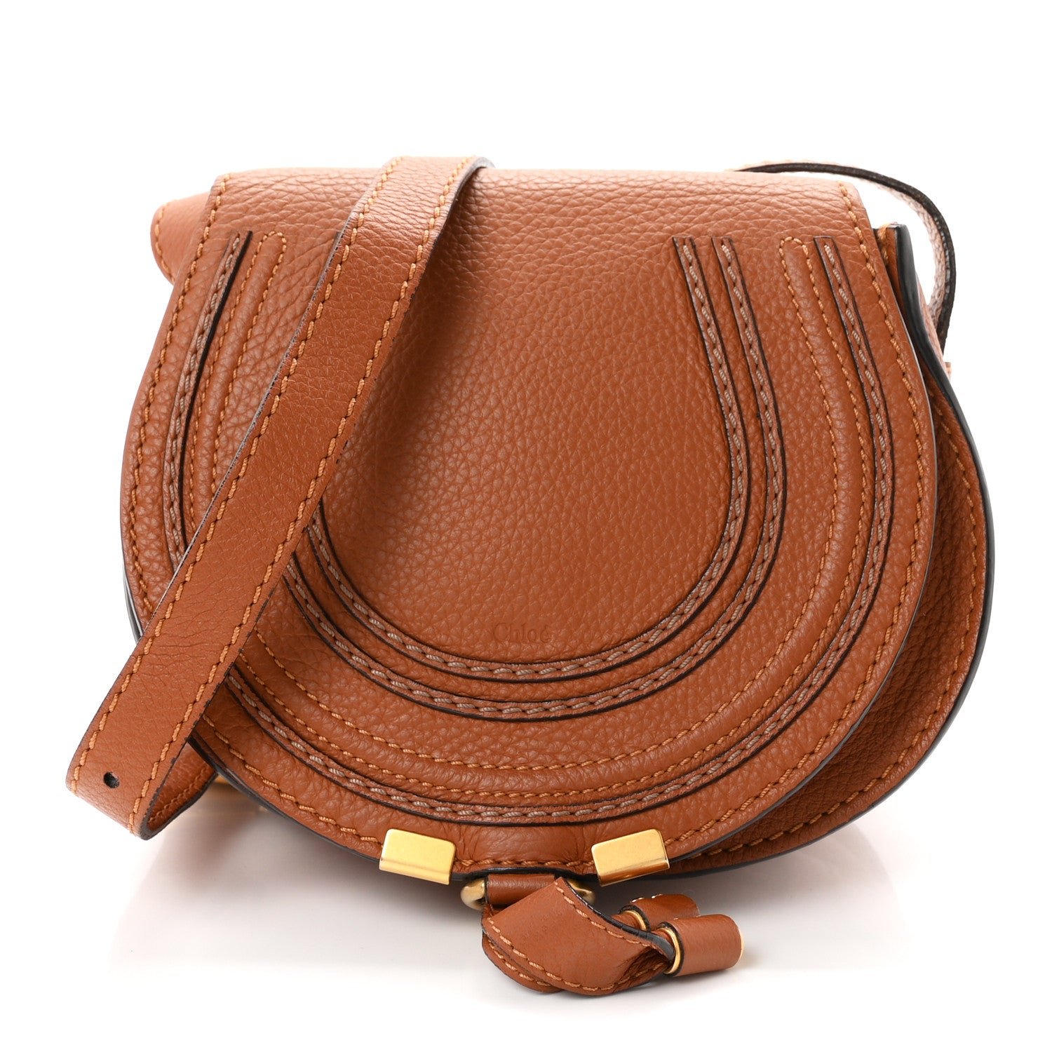 Chloe Calfskin Mini Marcie Round Crossbody Bag Tan