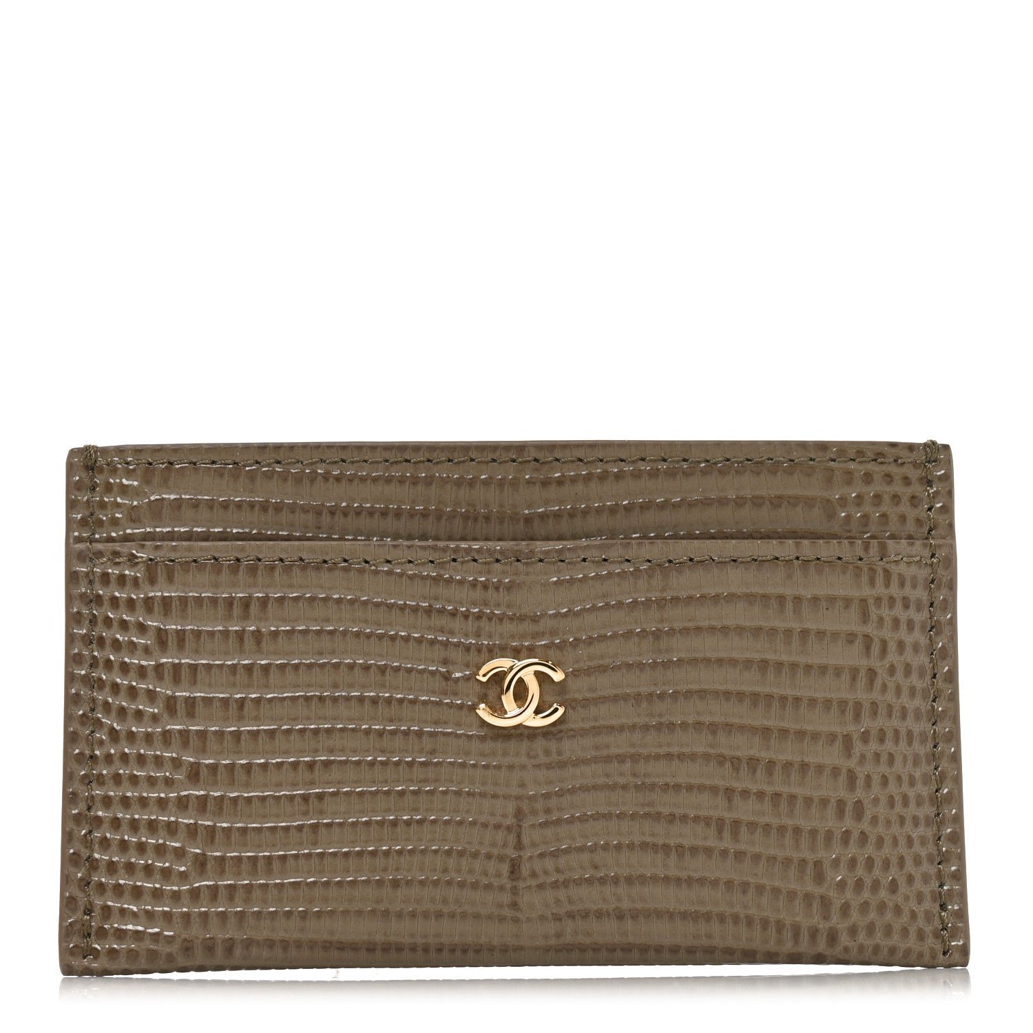 Chanel Calfskin Lizard Embossed Crococo Card Holder Dark Khaki